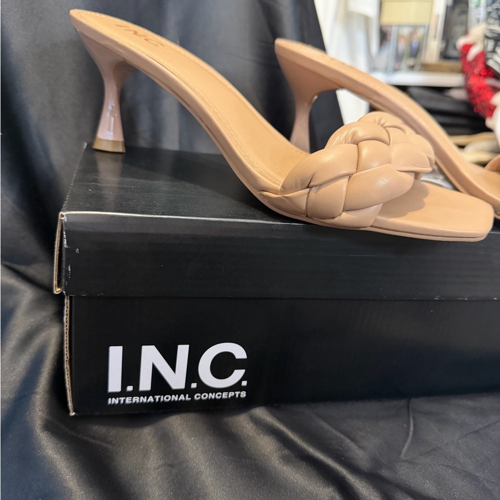 INC Women's Tan Braided Heeled Sandals